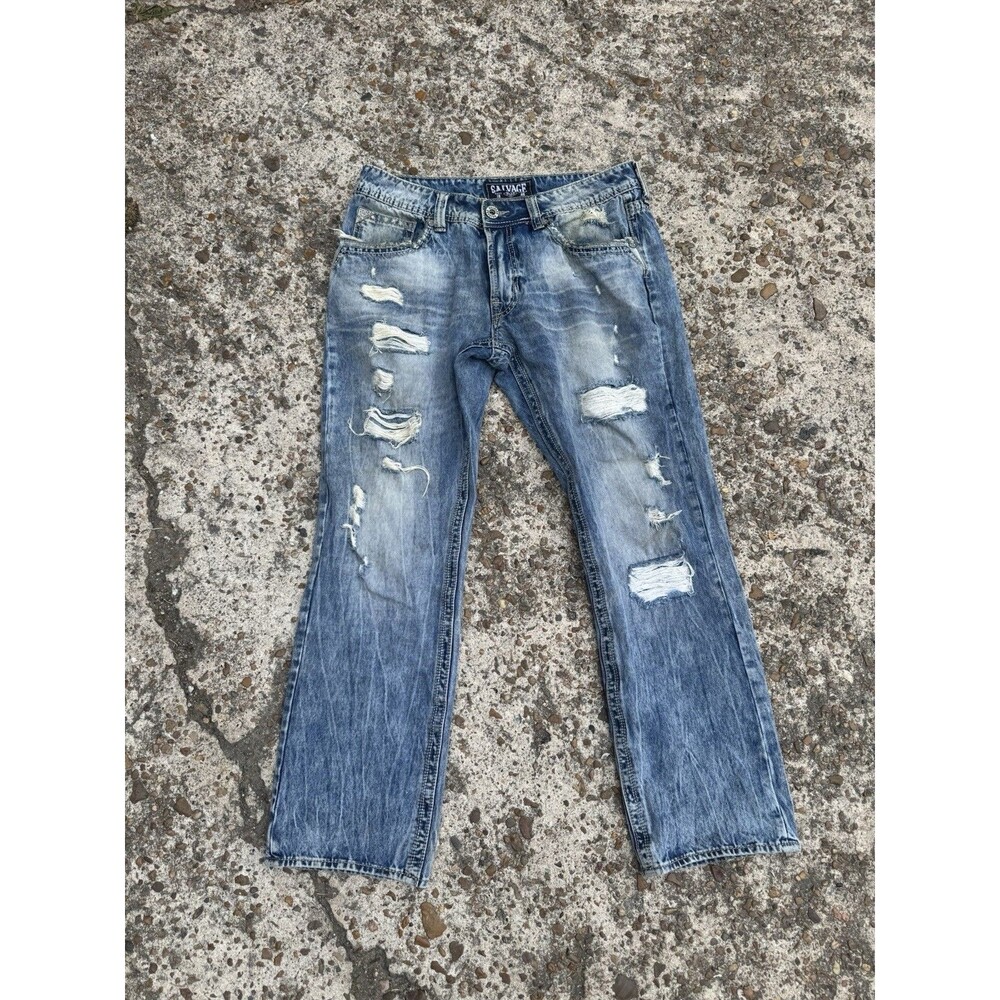 Salvage Buckle Jeans Mens 32x30 Blue Denim Pants Mayhem Straight Distressed